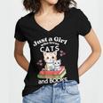 Just A Girl That Loves Cats And Books Cute Cat & Bookwork Women's Jersey Short Sleeve Deep V-Neck Tshirt
