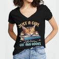 Just a Girl Who Loves Cats And Books Kitties Pet Art Lover Women's Jersey Short Sleeve Deep V-Neck Tshirt