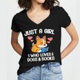 Just A Girl Who Loves Dogs And Books Reading Dog Puppy Lover Women's Jersey Short Sleeve Deep V-Neck Tshirt