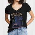 Just a Girl Who Loves Dragons And Books Fantasy Women's Jersey Short Sleeve Deep V-Neck Tshirt