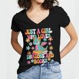 Just A Girl Who Loves Dragons And Books Reading Bookworm Women's Jersey Short Sleeve Deep V-Neck Tshirt