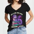 Just a Girl Who Loves Dragons And Books Reading Women's Jersey Short Sleeve Deep V-Neck Tshirt
