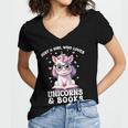 Just a Girl Who Loves Unicorns & Books Bookish Unicorn Love Women's Jersey Short Sleeve Deep V-Neck Tshirt