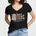Just One More Chapter Floral Book Reading Teacher Bookworm Women's Jersey Short Sleeve Deep V-Neck Tshirt