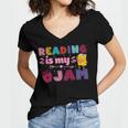 Kids Reading Book Lover Reading Is My Jam Women's Jersey Short Sleeve Deep V-Neck Tshirt Kids Reading Book Lover Reading Is My Jam Women's Jersey Short Sleeve Deep V-Neck Tshirt