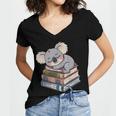 Koala Reading Book Pajama Sleep Women's Jersey Short Sleeve Deep V-Neck Tshirt
