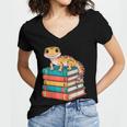 Leopard Gecko Book Lover Reading Women's Jersey Short Sleeve Deep V-Neck Tshirt