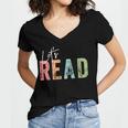 Let's Read Book Nerd Reading Book Lover Librarian Teacher Women's Jersey Short Sleeve Deep V-Neck Tshirt