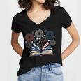 Librarian 4th July Book Lover Bookworm Patriotic Books Women's Jersey Short Sleeve Deep V-Neck Tshirt