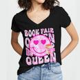 Library Book Fair Queen Vibe Groovy Tie Dye School Reading Women's Jersey Short Sleeve Deep V-Neck Tshirt