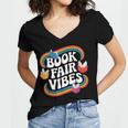 Library Book Fair Vibe Groovy Retro School Reading Nostalgic Women's Jersey Short Sleeve Deep V-Neck Tshirt