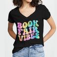 Library Book Fair Vibe Tie Dye School Reading Nostalgic Women's Jersey Short Sleeve Deep V-Neck Tshirt Library Book Fair Vibe Tie Dye School Reading Nostalgic Women's Jersey Short Sleeve Deep V-Neck Tshirt
