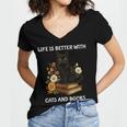 Life Is Better With Cats And Books Cute Cat Lover For Men Women Kids Women's Jersey Short Sleeve Deep V-Neck Tshirt
