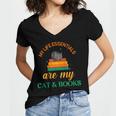My Life Essentials Are Cat And Books Women's Jersey Short Sleeve Deep V-Neck Tshirt