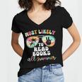 Most Likely To Read Books All Summer Teacher Student Women's Jersey Short Sleeve Deep V-Neck Tshirt