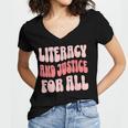 Literacy And Justice For All Book Lover Women's Jersey Short Sleeve Deep V-Neck Tshirt Literacy And Justice For All Book Lover Women's Jersey Short Sleeve Deep V-Neck Tshirt