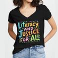 Literacy And Justice For All Protect Banned Books Library Women's Jersey Short Sleeve Deep V-Neck Tshirt Literacy And Justice For All Protect Banned Books Library Women's Jersey Short Sleeve Deep V-Neck Tshirt