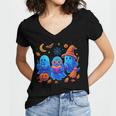 Little Ghost Coffee Tee Spooky Season Ghost Reading Book Women's Jersey Short Sleeve Deep V-Neck Tshirt