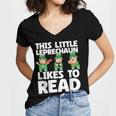 This Little Leprechaun Likes To Read St Patrick's Day Book Women's Jersey Short Sleeve Deep V-Neck Tshirt
