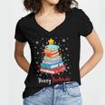 Merry Bookmas Book Christmas Tree Lights Xmas Men Women Kids Women's Jersey Short Sleeve Deep V-Neck Tshirt