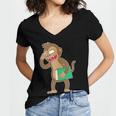 Monkey With a Book Women's Jersey Short Sleeve Deep V-Neck Tshirt