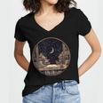Moon Book Bookshelf Library Coffee Cup Star Stars Pattern Women's Jersey Short Sleeve Deep V-Neck Tshirt Moon Book Bookshelf Library Coffee Cup Star Stars Pattern Women's Jersey Short Sleeve Deep V-Neck Tshirt