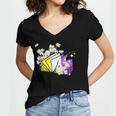 Non-Binary Book Lover Nonbinary Daisy LGBT Reading Pride Women's Jersey Short Sleeve Deep V-Neck Tshirt