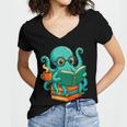 Octopus Reading Book Reading Bookworm Reader Women's Jersey Short Sleeve Deep V-Neck Tshirt