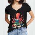 Octopus Reading Books Tea Coffee Women's Jersey Short Sleeve Deep V-Neck Tshirt