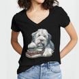 Old English Sheepdog Books Reading Dog Breed Graphic Women's Jersey Short Sleeve Deep V-Neck Tshirt