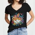 Open Book With Colorful Floral Reading Magic Women's Jersey Short Sleeve Deep V-Neck Tshirt