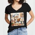 Owl Learning To Cook With Cookbook Chef Apron Stove Cooking Women's Jersey Short Sleeve Deep V-Neck Tshirt Owl Learning To Cook With Cookbook Chef Apron Stove Cooking Women's Jersey Short Sleeve Deep V-Neck Tshirt
