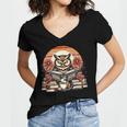 Owl Reading Books Book Library Bookworm Women's Jersey Short Sleeve Deep V-Neck Tshirt