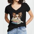 Papillon Books Reading Dog Breed Graphic For Men Women Kids Women's Jersey Short Sleeve Deep V-Neck Tshirt Papillon Books Reading Dog Breed Graphic For Men Women Kids Women's Jersey Short Sleeve Deep V-Neck Tshirt