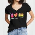 Peace Love Books Reader Librarian Library Book Women's Jersey Short Sleeve Deep V-Neck Tshirt Peace Love Books Reader Librarian Library Book Women's Jersey Short Sleeve Deep V-Neck Tshirt