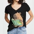 Pet Capybara Is Reading Library Capy Word Book Day Teacher Men Women Kids Women's Jersey Short Sleeve Deep V-Neck Tshirt