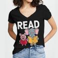 Pig Elephant Reading Cute Book Lover Bookworm Boys Girls Kid Women's Jersey Short Sleeve Deep V-Neck Tshirt