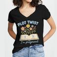 Plot Twist I'm Pregnant Literary Pregnancy Announcement Book Women's Jersey Short Sleeve Deep V-Neck Tshirt Plot Twist I'm Pregnant Literary Pregnancy Announcement Book Women's Jersey Short Sleeve Deep V-Neck Tshirt