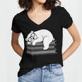 Polar Bear Reading Book Pajama Sleep Women's Jersey Short Sleeve Deep V-Neck Tshirt