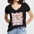 Preppy Coquette Bow Ghost Reading Books Halloween Book Women's Jersey Short Sleeve Deep V-Neck Tshirt Preppy Coquette Bow Ghost Reading Books Halloween Book Women's Jersey Short Sleeve Deep V-Neck Tshirt