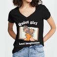 Quiet Girl Loud Imagination Book Lover Bookworm Reader Women's Jersey Short Sleeve Deep V-Neck Tshirt