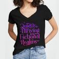 Quietly Thriving In Fictional Realms Book Lovers Women's Jersey Short Sleeve Deep V-Neck Tshirt