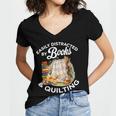 Quilting Sewing Machine Quilter Easily Distracted By Book Women's Jersey Short Sleeve Deep V-Neck Tshirt