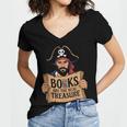 Read Book Reader Library Reading Librarian Pirate Bookworm Women's Jersey Short Sleeve Deep V-Neck Tshirt