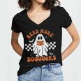 Read More Books Cute Ghost Reading Book Teacher Halloween Women's Jersey Short Sleeve Deep V-Neck Tshirt Read More Books Cute Ghost Reading Book Teacher Halloween Women's Jersey Short Sleeve Deep V-Neck Tshirt