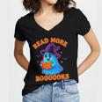 Read More Books Halloween Book Cute Ghost Reading Teaching Women's Jersey Short Sleeve Deep V-Neck Tshirt