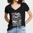 Read Books Be Kind Stay Weird Skeleton Heart Reading Alt Women's Jersey Short Sleeve Deep V-Neck Tshirt
