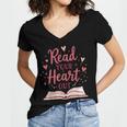 Read Your Heart Out Book Escape Into Stories Women's Jersey Short Sleeve Deep V-Neck Tshirt