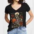 Read In Peace Skeleton Reading Book Halloween Teacher Women's Jersey Short Sleeve Deep V-Neck Tshirt Read In Peace Skeleton Reading Book Halloween Teacher Women's Jersey Short Sleeve Deep V-Neck Tshirt
