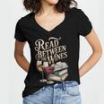 Read Between The Wines Vintage Book Lovers Wine Reading Women's Jersey Short Sleeve Deep V-Neck Tshirt Read Between The Wines Vintage Book Lovers Wine Reading Women's Jersey Short Sleeve Deep V-Neck Tshirt
